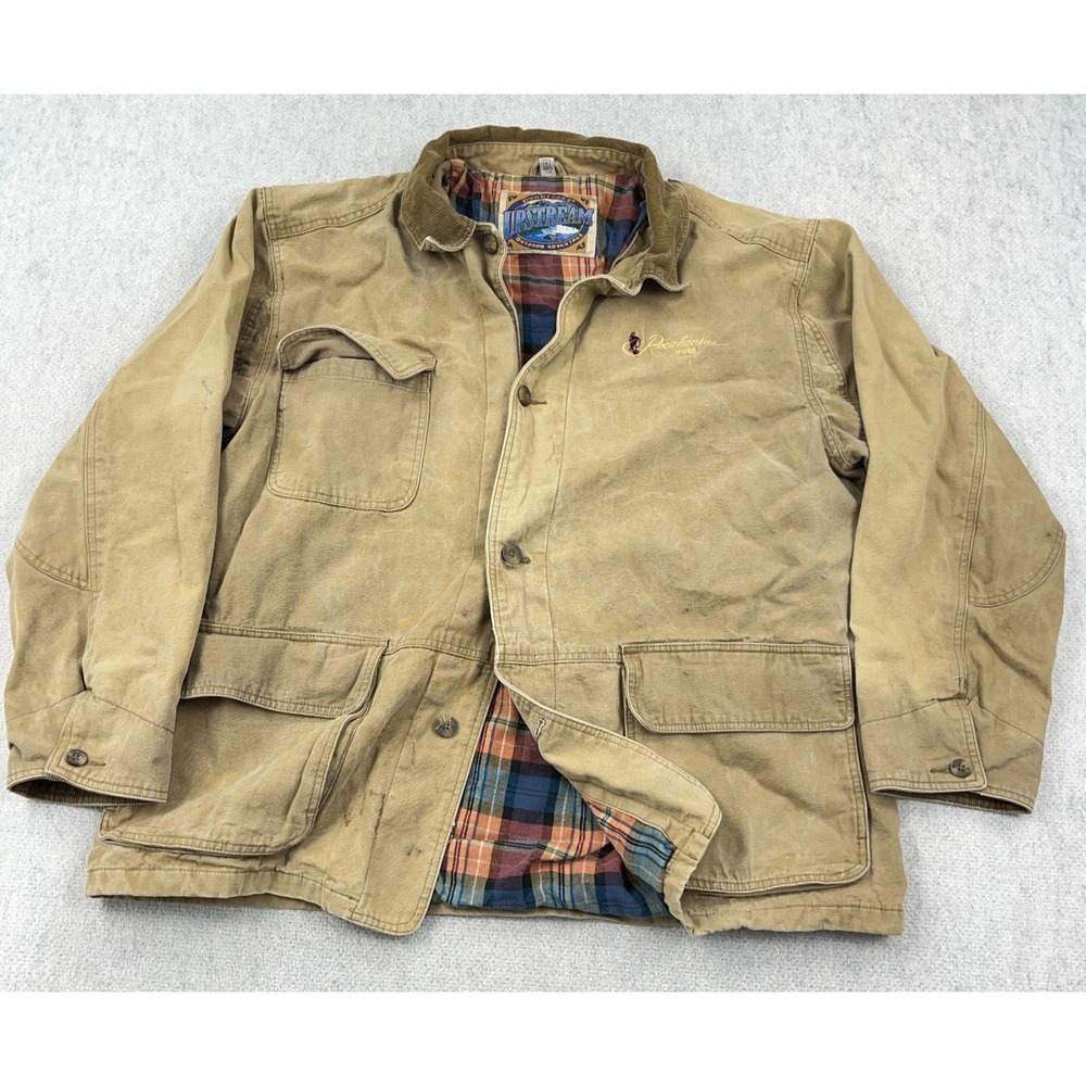 Vintage Upstream Barn Jacket Men XL Canvas Flannel Lined Pocahontas Railroad Tan